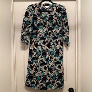 J. Jill Elegant Floral & Leaf Print Dress